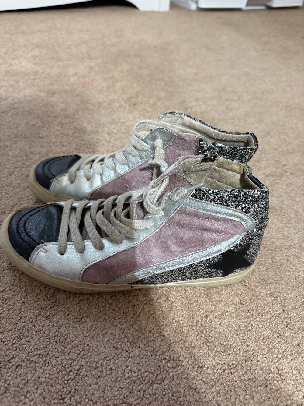 Vintage Havana High-Top Sneakers in Pink, Black and Silver Glitter